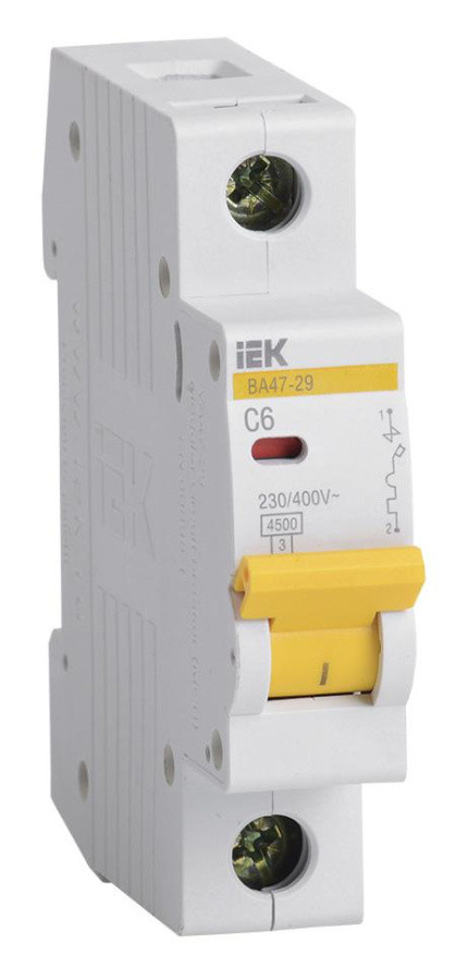 Выключатель автоматический IEK MVA20-1-006-C ВА47-29 6A тип C 4.5kA 1П 230/400В 1мод белый (упак.:1шт) - фото 1 - id-p226200711