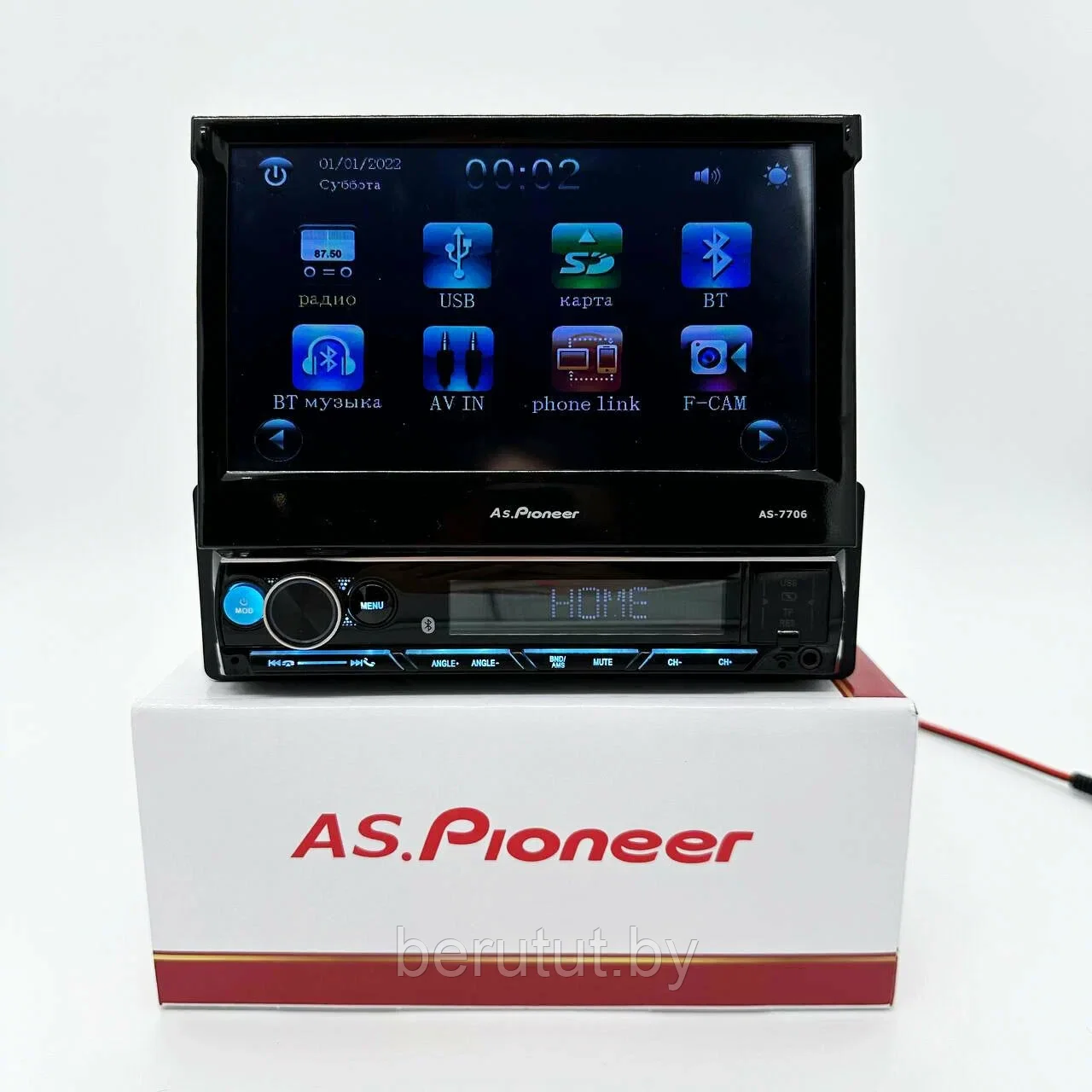 Магнитола 1 din с выдвижным экраном в машину Bluetooth Pioneer AS-7706 - фото 1 - id-p226202493