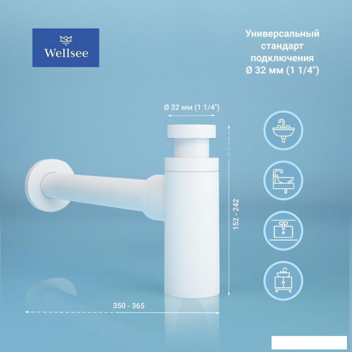 Сифон для раковины Wellsee Drainage System 182108000 (Ø 32 мм (1 1/4"); длина 350-365 мм; матовый белый) - фото 2 - id-p225463836