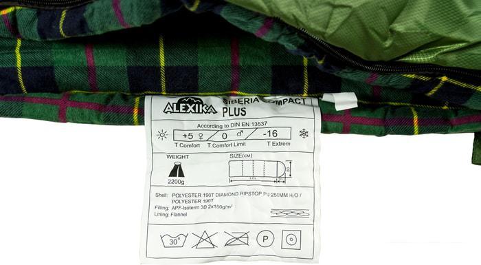 Спальный мешок AlexikA Siberia Compact Plus 200 (левая молния, зеленый) - фото 9 - id-p225816207