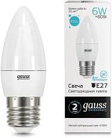 Упаковка ламп LED GAUSS E27, свеча, 6Вт, 10 шт. [33226]