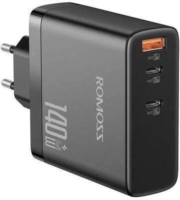 Сетевое зарядное устройство Romoss AC140H, USB + 2 USB type-C, 140Вт, 5A, черный - фото 1 - id-p225463524