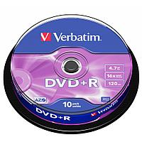 Диск Verbatim на шпинделе, DVD+R, 4.7 гб, круглый бокс, 10 шт