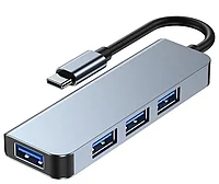 Адаптер - переходник - хаб USB3.1 Type-C - 4x USB3.0, ver.02, серый 556124