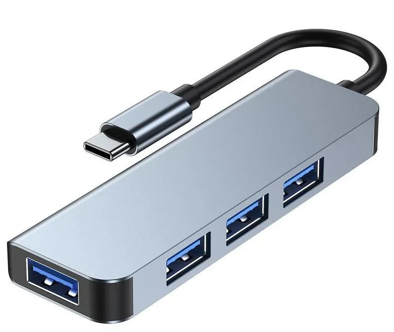 Адаптер - переходник - хаб USB3.1 Type-C - 4x USB3.0, ver.02, серый 556124 - фото 1 - id-p225058911