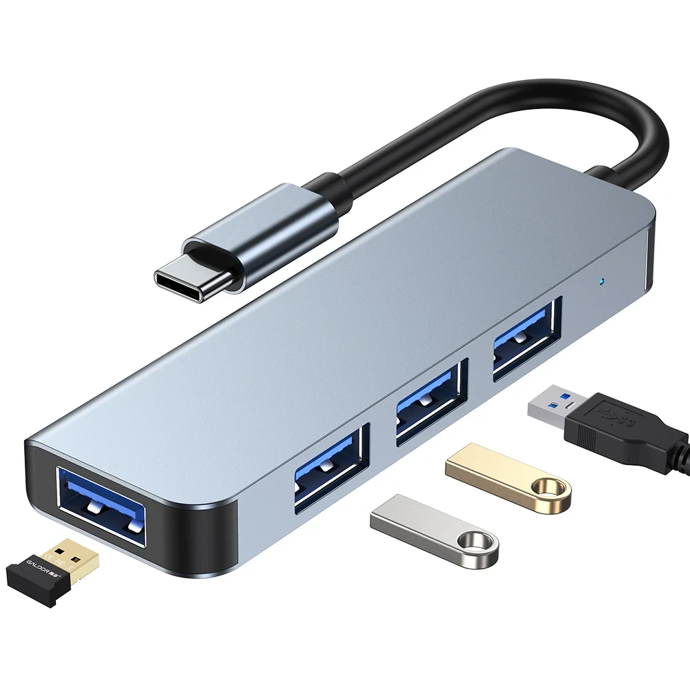 Адаптер - переходник - хаб USB3.1 Type-C - 4x USB3.0, ver.02, серый 556124 - фото 2 - id-p225058911