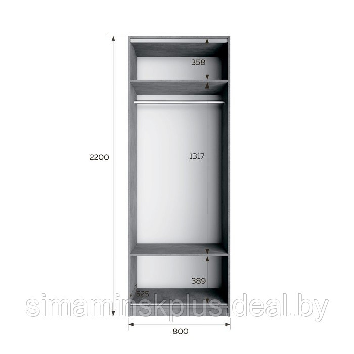Шкаф распашной «Локер», 800×530×2200 мм, 2-х дверный, без полок, 1 ящик, цвет бетон - фото 3 - id-p226208925