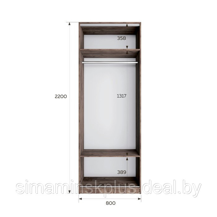 Шкаф распашной «Локер», 800×530×2200 мм, 2-х дверный, без полок, 1 ящик, дуб табачный - фото 3 - id-p226208926