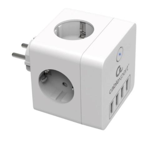 Cablexpert Сетевой фильтр Cube CUBE-4-U4-W (4 р, 16А, 4 х USB, ур.защиты 2+) белый, коробка - фото 1 - id-p226209361