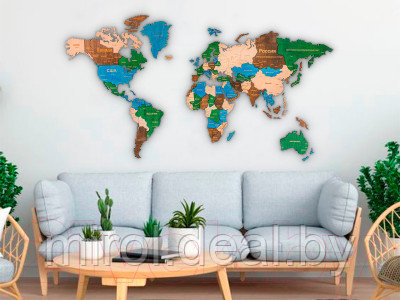 Декор настенный Woodary Карта мира L / 3139 - фото 4 - id-p226209735