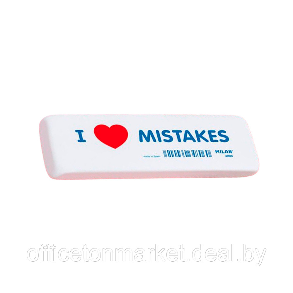 Ластик Milan "I love mistakes", 14x4,4 см, белый - фото 1 - id-p226238848