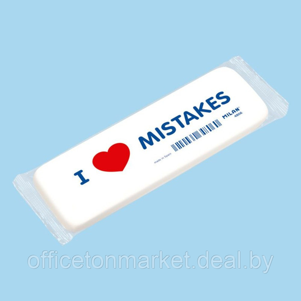 Ластик Milan "I love mistakes", 14x4,4 см, белый - фото 2 - id-p226238848