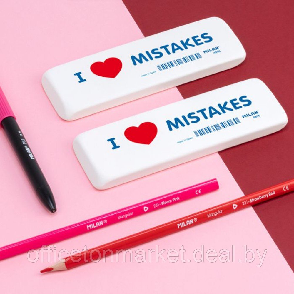 Ластик Milan "I love mistakes", 14x4,4 см, белый - фото 4 - id-p226238848