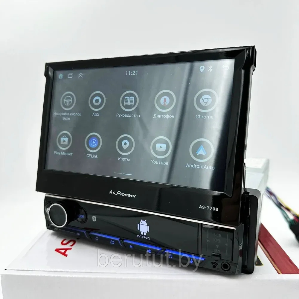Магнитола 1 din с выдвижным экраном 7" Android Pioneer AS7708 GPS Wi-Fi CarPlay Bluetooth - фото 2 - id-p226240038