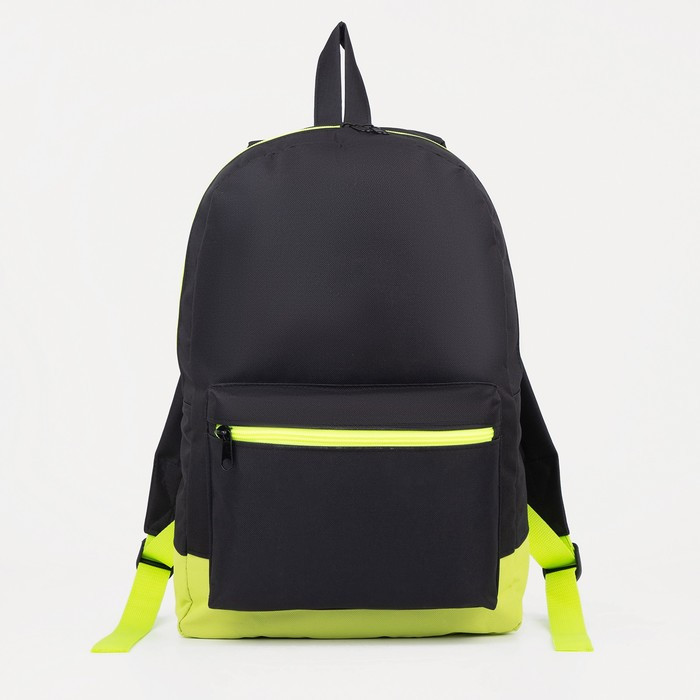 Рюкзак молодёжный из текстиля на молнии, 1 карман, цвет чёрный/зелёный - фото 1 - id-p226240068