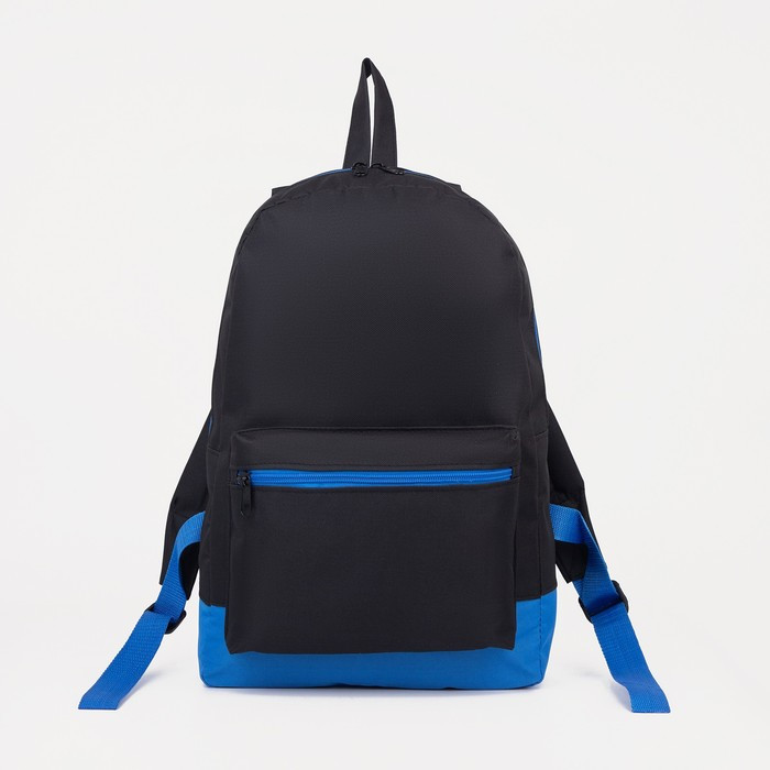 Рюкзак молодёжный из текстиля на молнии, 1 карман, цвет чёрный/синий - фото 1 - id-p226240439