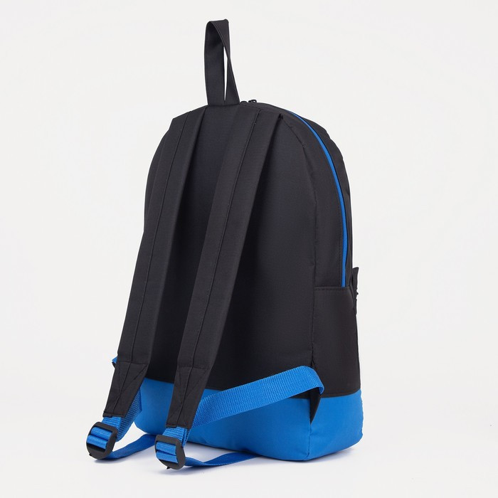 Рюкзак молодёжный из текстиля на молнии, 1 карман, цвет чёрный/синий - фото 2 - id-p226240439