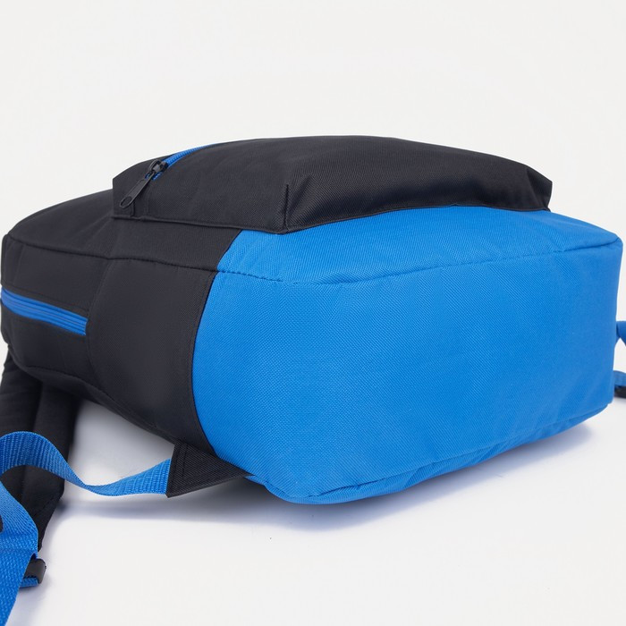 Рюкзак молодёжный из текстиля на молнии, 1 карман, цвет чёрный/синий - фото 3 - id-p226240439