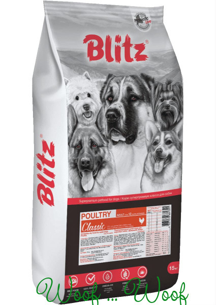 Сухой корм для собак Blitz Classic Adult All Breeds Poultry (с домашней птицей для всех взрослых пород)