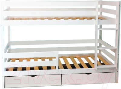 Двухъярусная кровать детская EcoWood Моритц 2 80х180 с бортиком и ящиками / ECO.001.00043.80-180.W - фото 1 - id-p225914760
