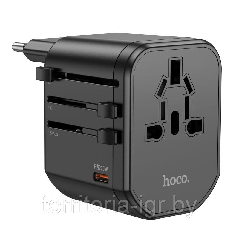 Сетевой адаптер-переходник AC15 (3 порта EU/UK/US/AUS/NZ) черный Hoco - фото 5 - id-p226241182