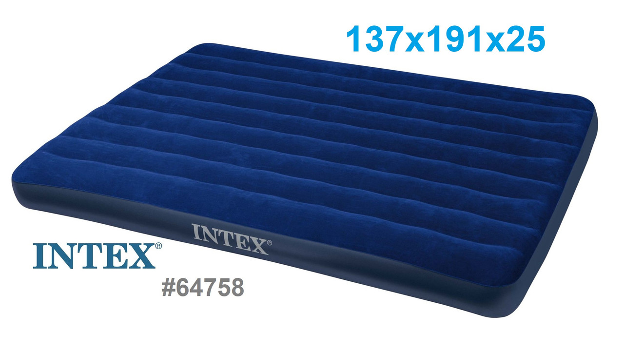Надувной матрас кровать Intex 64758 (усиленный), 137х191х25 + ручной насос - фото 2 - id-p226241699