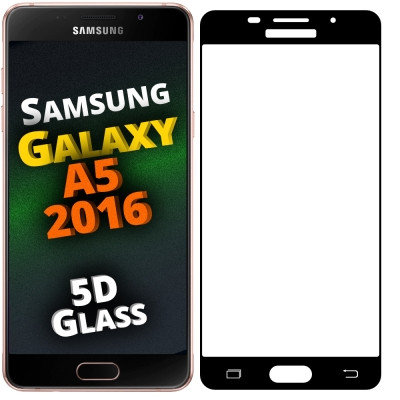 Защитное стекло для Samsung Galaxy A5 2016 (A510) с полной проклейкой (Full Screen), черное, фото 2