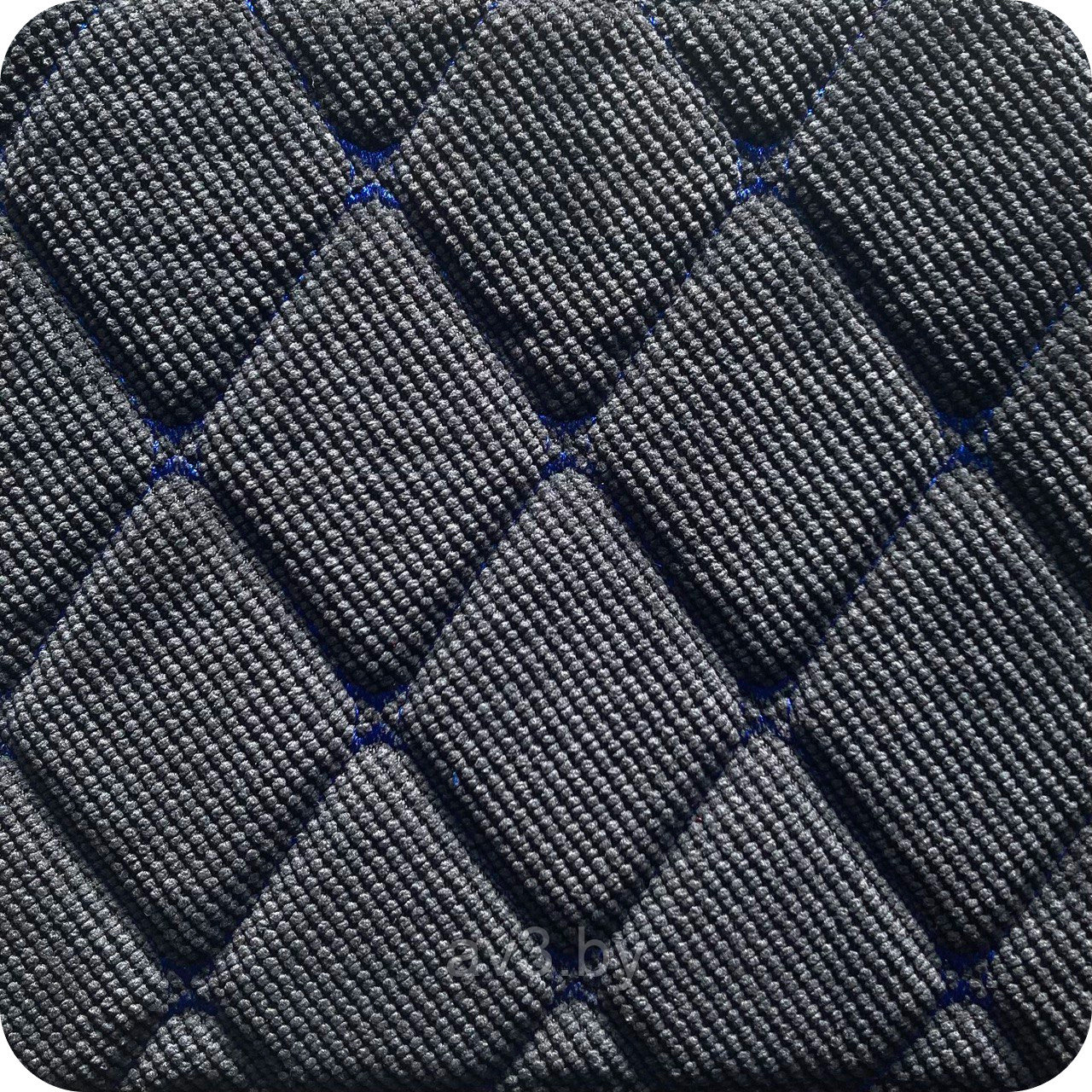 Чехлы на сиденья SKODA Octavia A7 2013- +подлок. экокожа+ ВЕЛЬВЕТ черный РОМБ, шов синий (MD) - фото 2 - id-p225103680