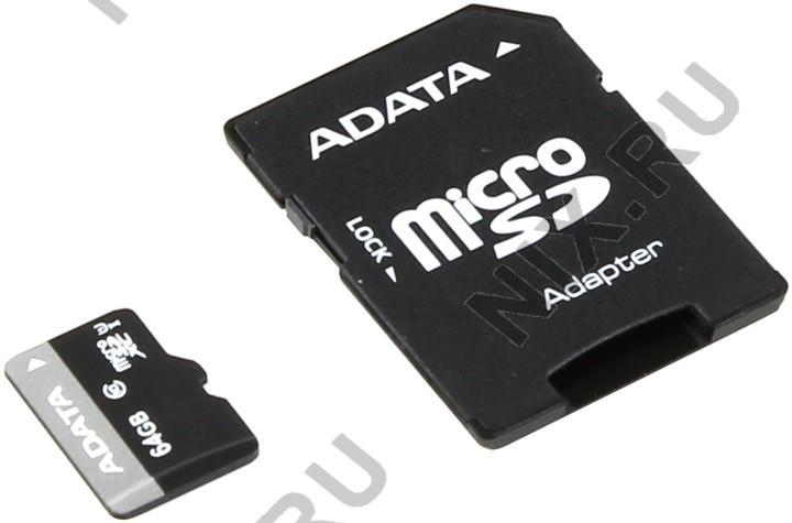 ADATA Premier AUSDX64GUICL10-RA1 microSDXC Memory Card 64Gb UHS-I U1 + microSD--SD Adapter - фото 1 - id-p226252300