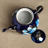 Набор «Жостово на синем», рюмка, 3 предмета, самовар 3 л, заварочный чайник 0,7 л, поднос, фото 8