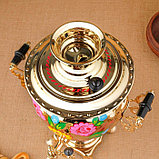 Набор «Цветы на золотом», жёлудь, 3 предмета, самовар 3 л, заварочный чайник 0,7 л, поднос, фото 5
