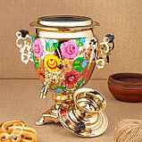 Набор «Цветы на золотом», жёлудь, 3 предмета, самовар 3 л, заварочный чайник 0,7 л, поднос, фото 7