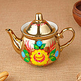 Набор «Цветы на золотом», жёлудь, 3 предмета, самовар 3 л, заварочный чайник 0,7 л, поднос, фото 10
