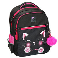 Рюкзак школьный, 40 х 33 х 19 см, эргономичная спинка, Stavia "Мордашка", чёрный/розовый