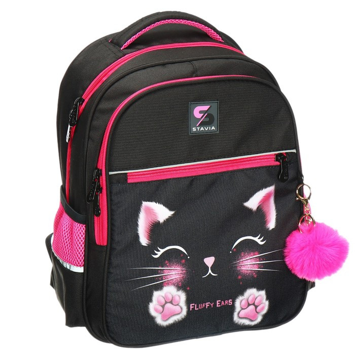 Рюкзак школьный, 40 х 33 х 19 см, эргономичная спинка, Stavia "Мордашка", чёрный/розовый - фото 1 - id-p226255111
