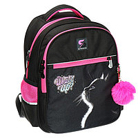 Рюкзак школьный, 40 х 33 х 19 см, эргономичная спинка, Stavia "Кошка", чёрный/розовый