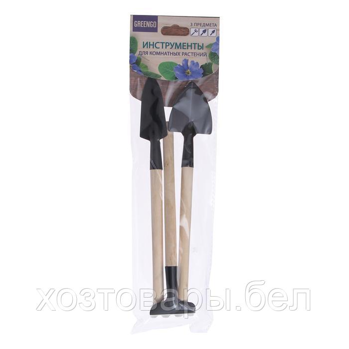 Набор садового инструмента, 3 предмета: грабли, 2 лопатки, длина 24 см, деревянные ручки - фото 8 - id-p226255735