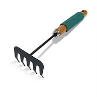 Грабельки прямые 29см, 5 зубцов, металл, деревянная ручка с поролоном, Greengo