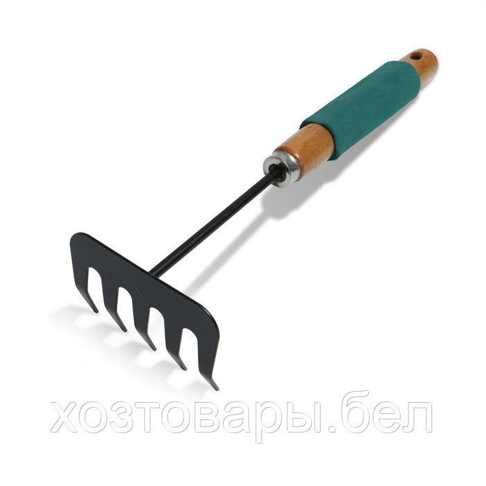 Грабельки прямые 29см, 5 зубцов, металл, деревянная ручка с поролоном, Greengo - фото 1 - id-p226255625