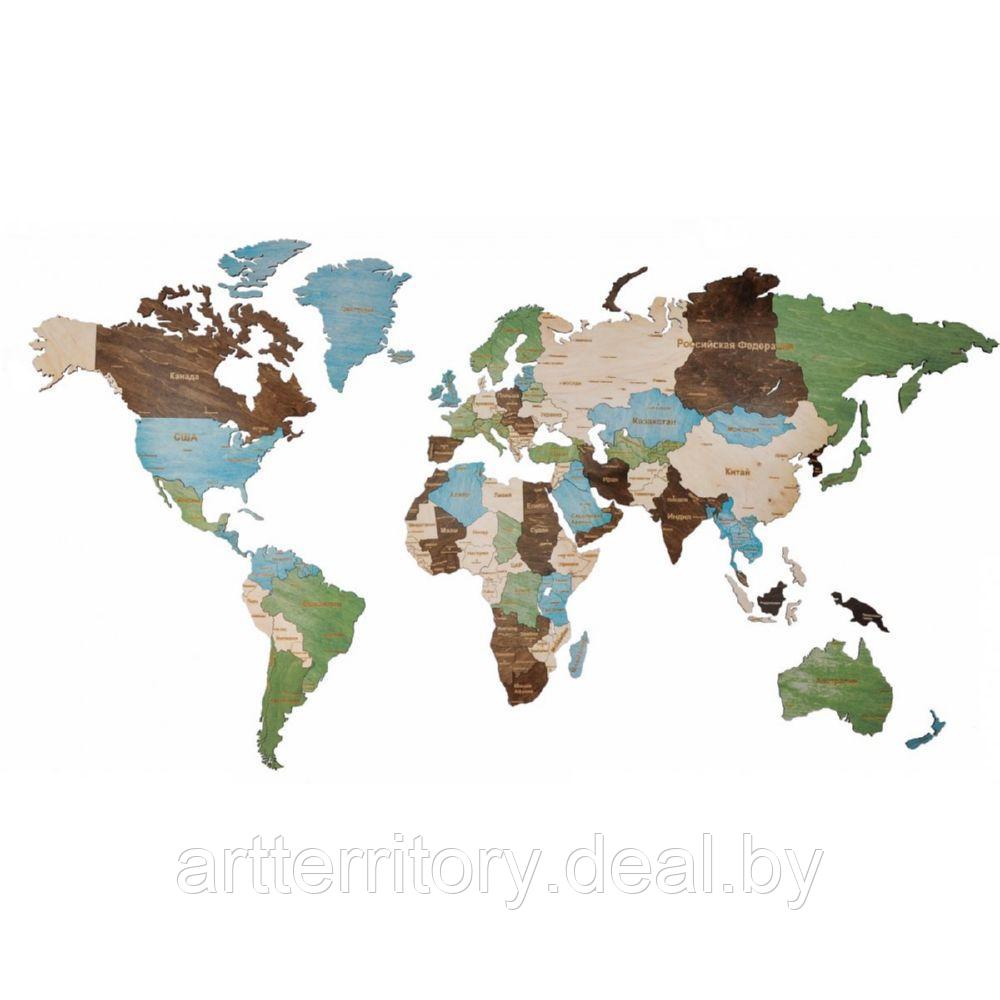 Декор на стену "Карта мира" многоуровневый, цветной, L, "Woodary" - фото 1 - id-p226264431