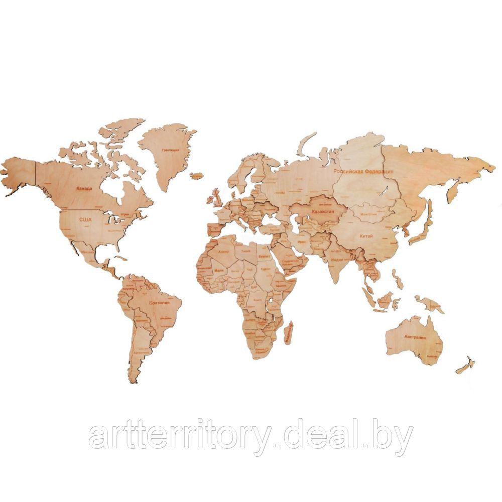 Декор на стену "Карта мира" многоуровневый, натуральный, XL, "Woodary" - фото 1 - id-p226264434