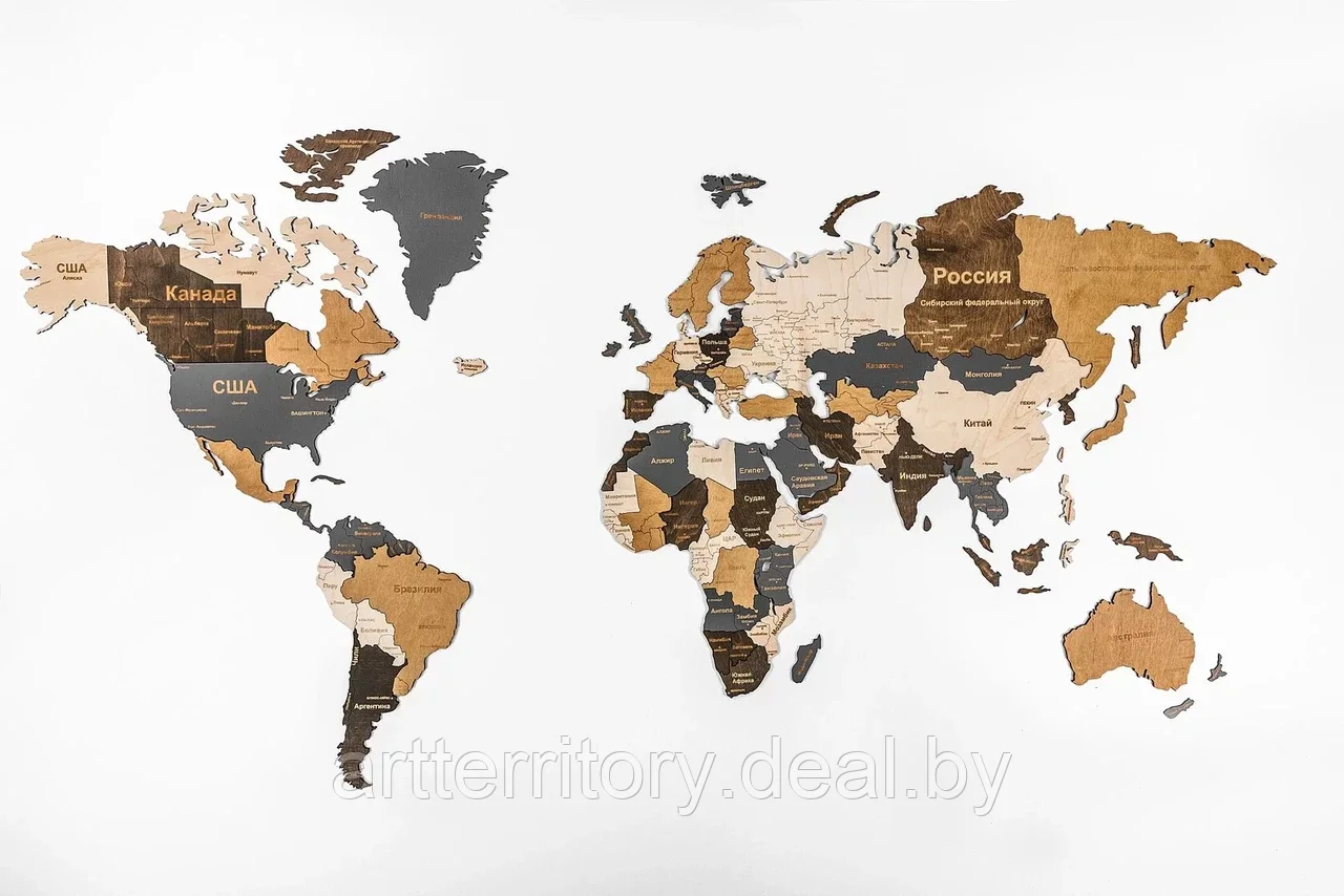 Интерьерная карта мира из дерева. Цвет Scand, L, Woodary - фото 1 - id-p226264460