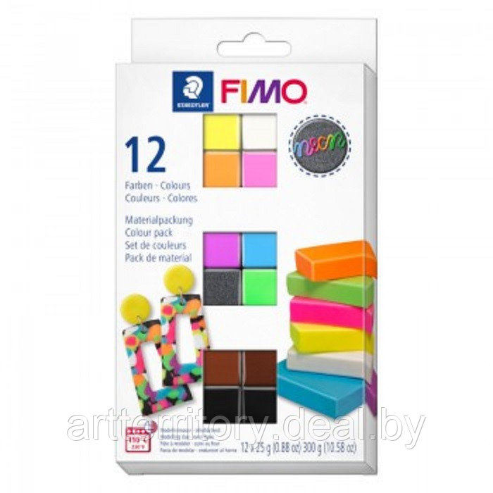 Набор полимерной глины Fimo Neon colours 8013, (C12-3), 12 штук по 25 гр - фото 1 - id-p226264463