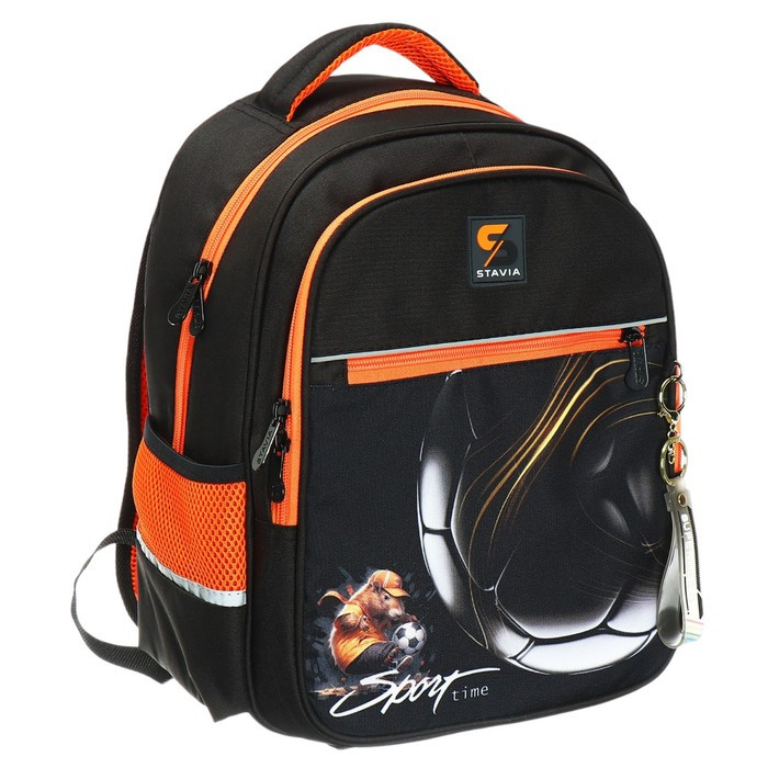 Рюкзак школьный, 40 х 33 х 19 см, эргономичная спинка, Stavia "Футбол", чёрныйр/оранжевый - фото 1 - id-p226266725