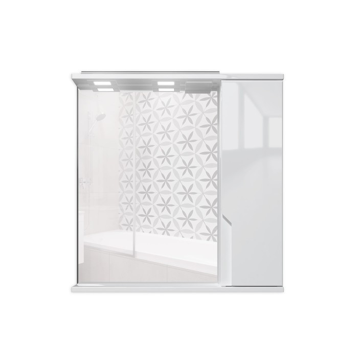 Зеркало шкаф для ванной комнаты Домино Optima 65, с подсветкой, правый глянец - фото 1 - id-p226266738