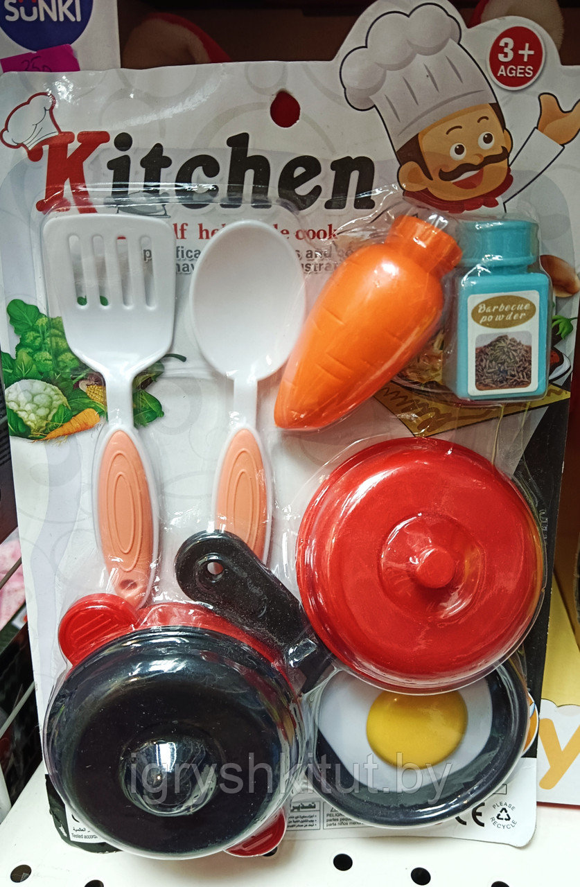 Игровой набор детской посуды с продуктами