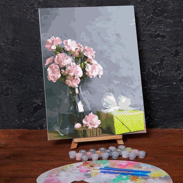Картина по номерам на холсте Школа талантов Розовые цветы и подарок - фото 3 - id-p226277690