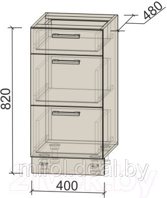 Шкаф-стол кухонный Интерлиния Компо НШ40рш3 1м+2б - фото 3 - id-p226281196