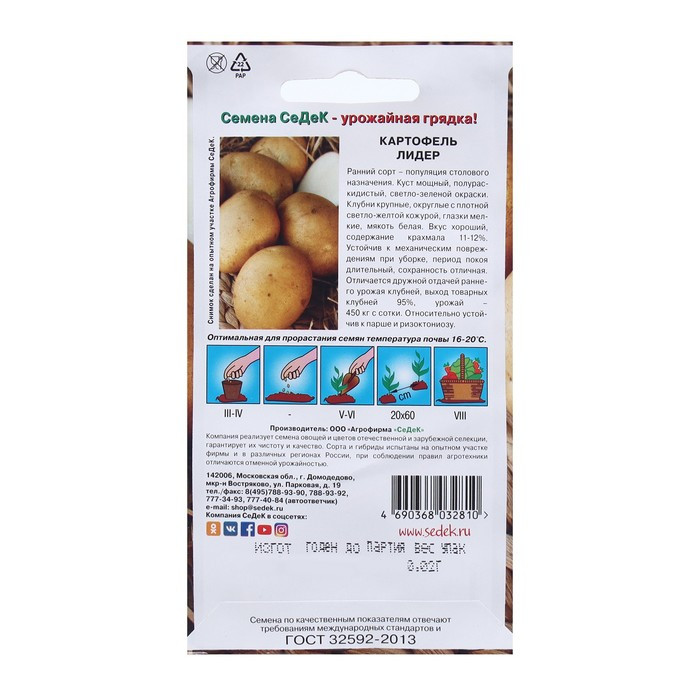Картофель семена Лидер 0,02г Седек - фото 2 - id-p226258381