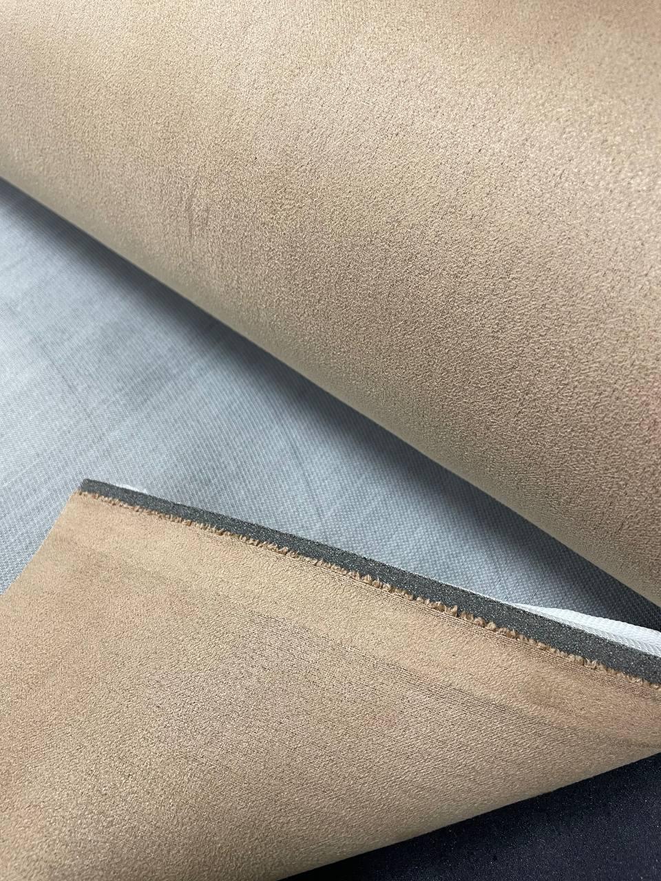 Потолочная ткань алькантара (Premium) на поролоне 3мм./ ламинирование нижнего слоя сетка / бежевая / Корея - фото 1 - id-p226301450